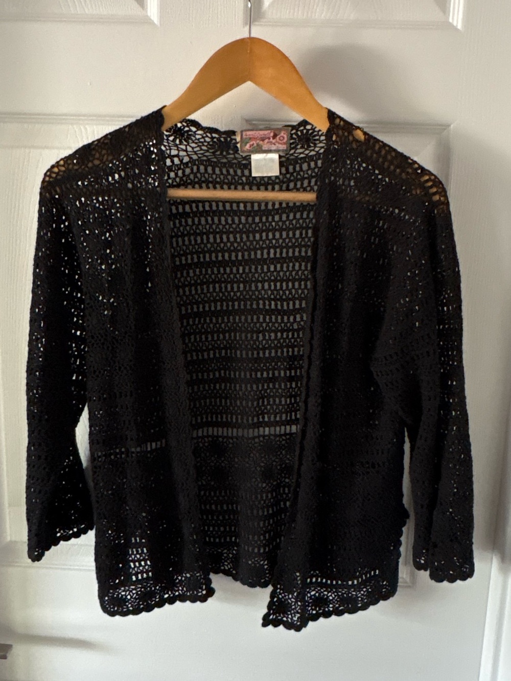 Vintage 90s Y2K April Cornell Boho Crochet Knit Open Cardigan Small